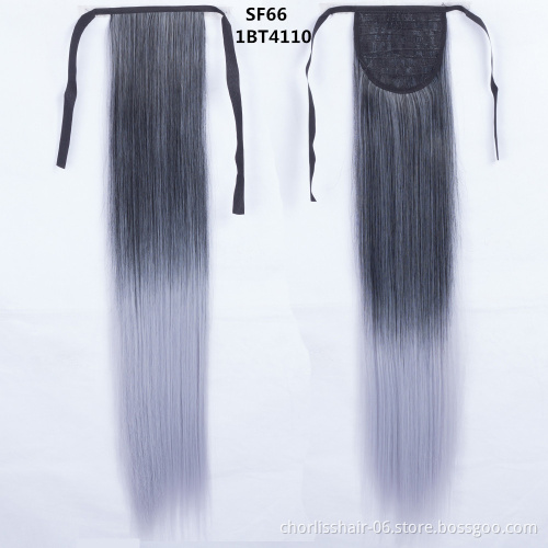 Ombre Hair Long Clip In Synthetic Ponytail  Wrap Around Hairpiece Curly Straight Pony Tail Heat Resistant Fiber Hair Extension